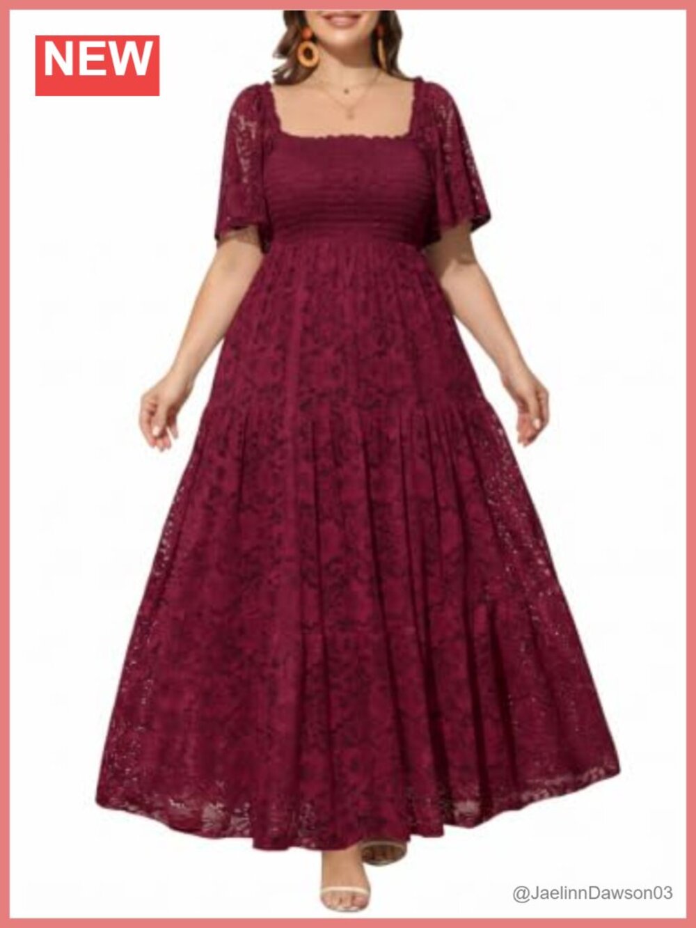 Plus Size Lace Maxi Dress Boho Square Neck Flowy Wedding Guest